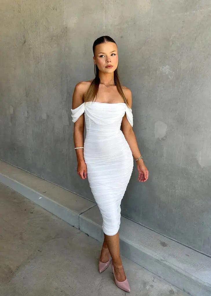 Image of Patty | Women's Off-the-Shoulder Bodycon Midi Dress