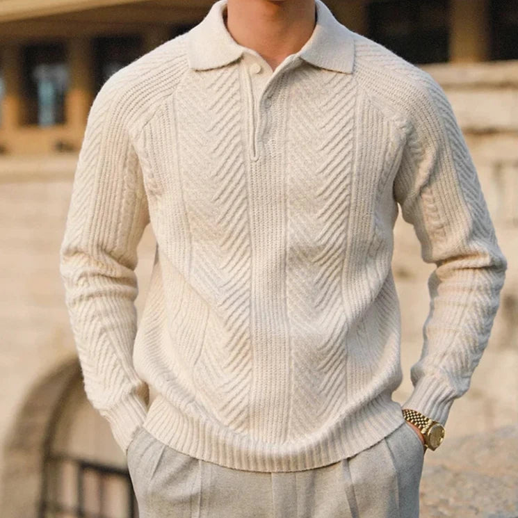 Image of Paul | Men's Long Sleeve Textured Zip Polo Shirt