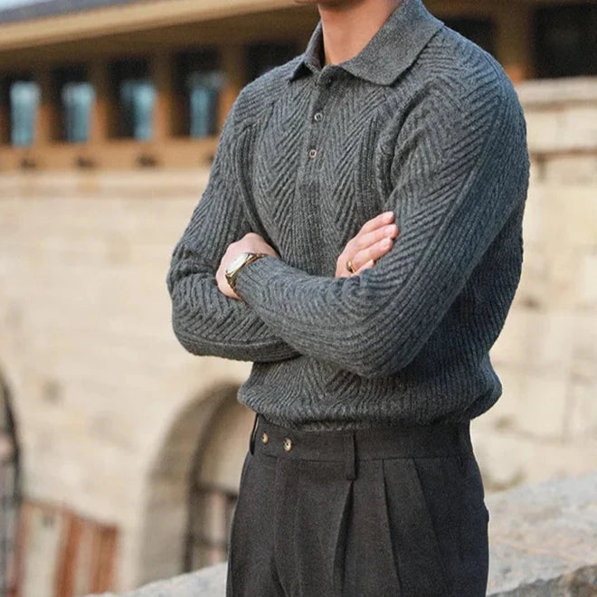 Image of Paul | Men's Long Sleeve Textured Zip Polo Shirt