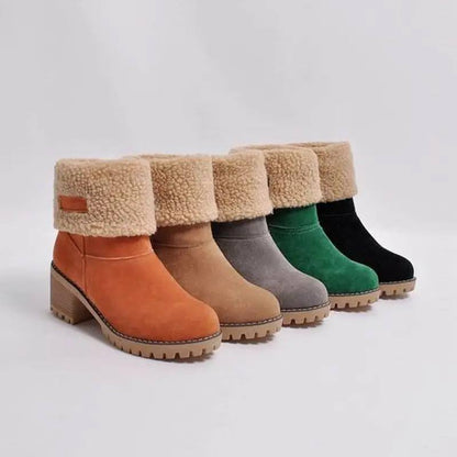 Women's Mid-Calf Block Heel Boots Lug Sole