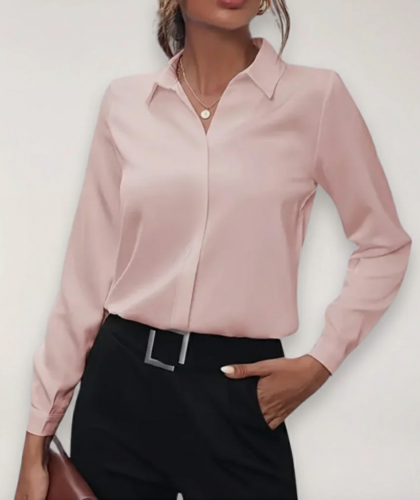 Women's Long Sleeve Blouse Cotton Concealed Buttons White