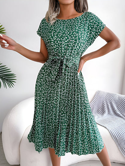 Women's Pleated Flower Dress - VibreMode