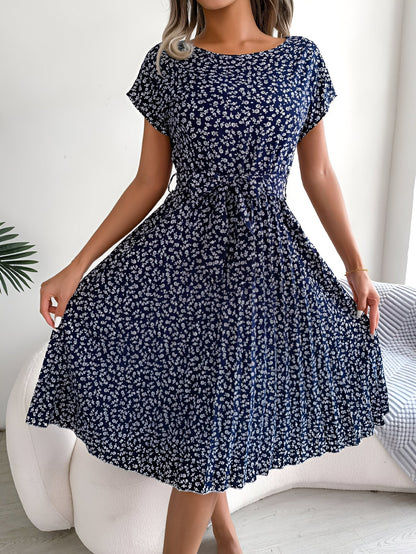 Women's Belted Dress Pleated Skirt