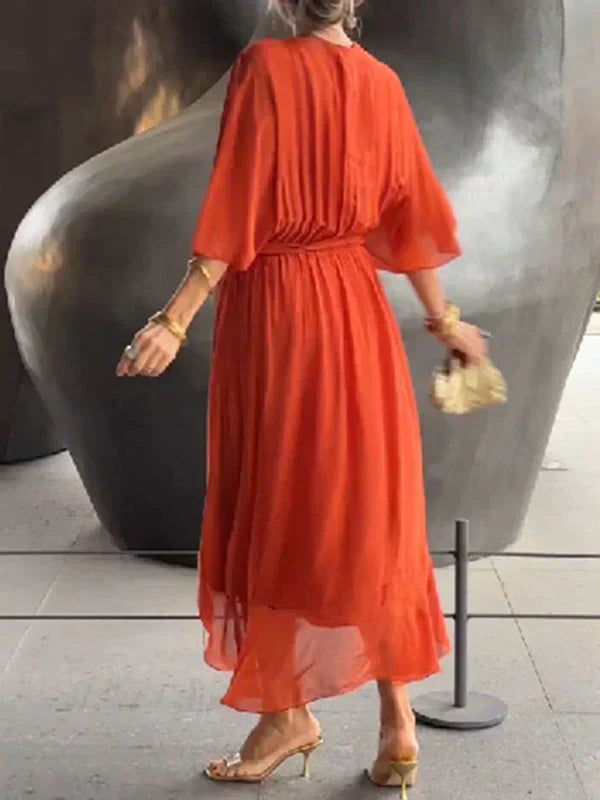 Women's Silk V-Neck Dress Elegant Soft