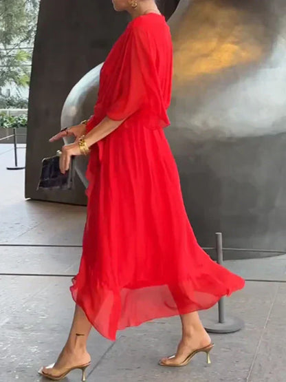 Women's Silk V-Neck Dress Elegant Soft