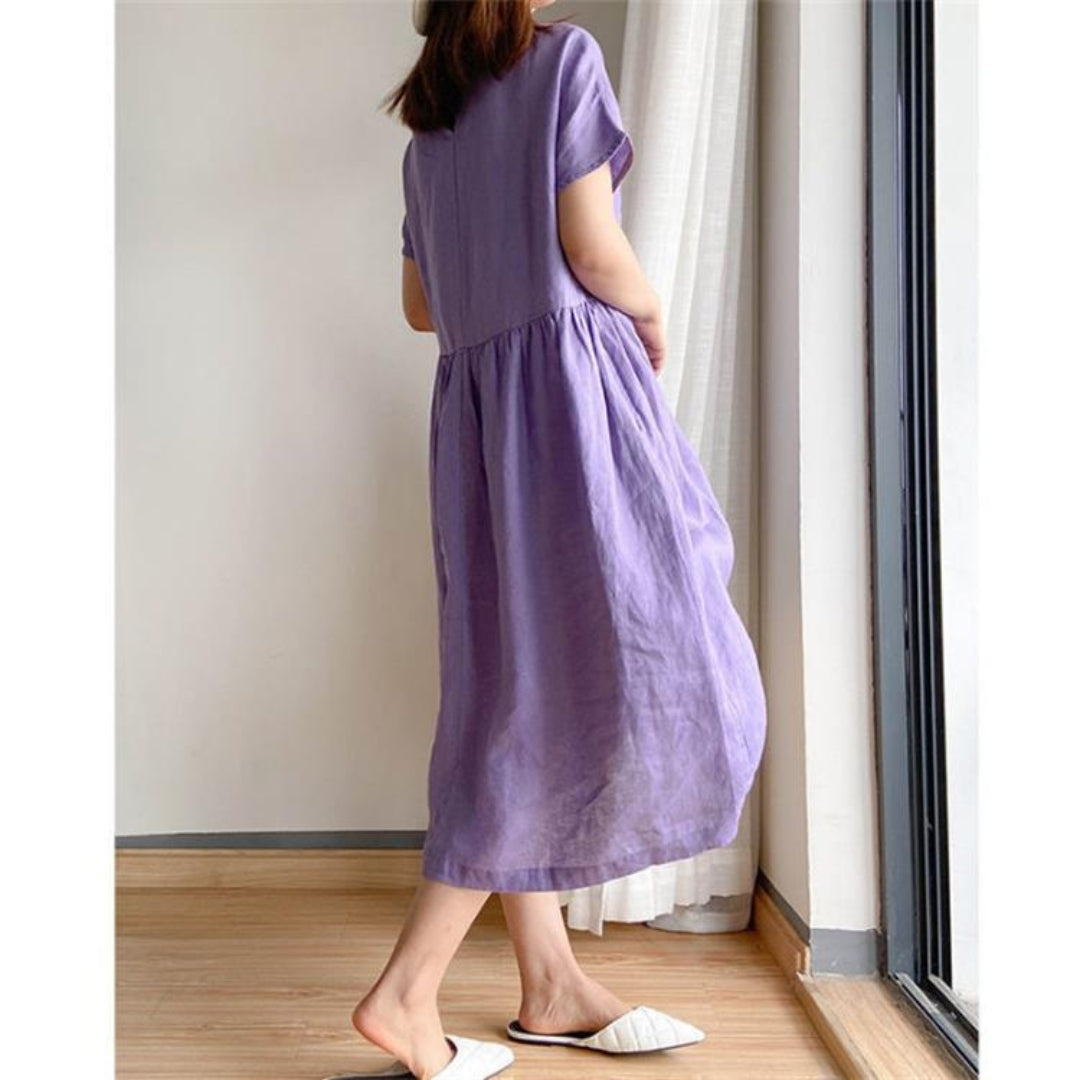 Image of Polly | Women's Short Sleeve A-Line Midi Dress