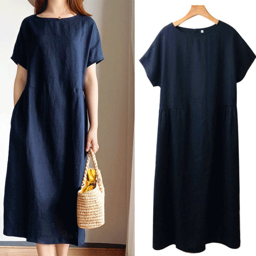 Image of Polly | Women's Short Sleeve A-Line Midi Dress
