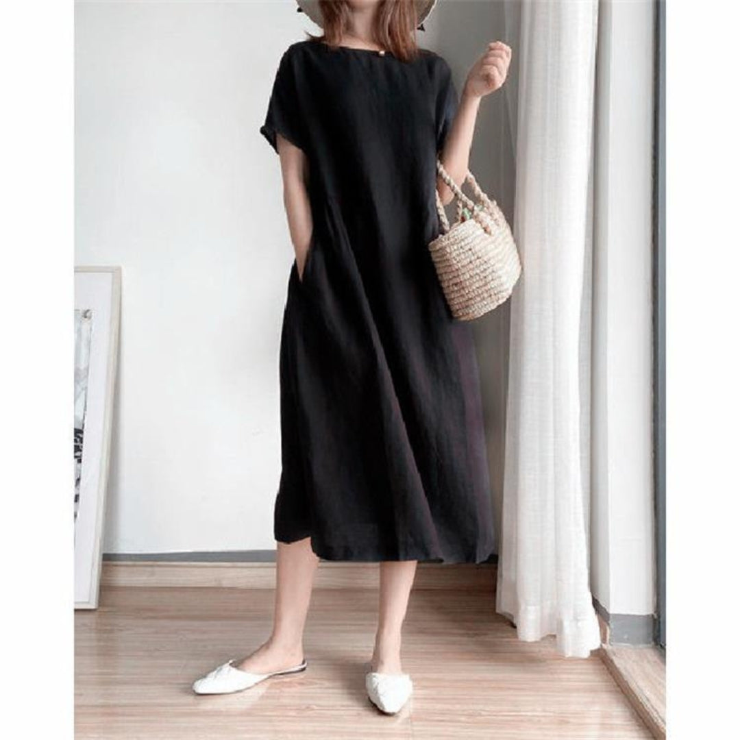 Women's Short Sleeve A-Line Midi Dress - VibreMode