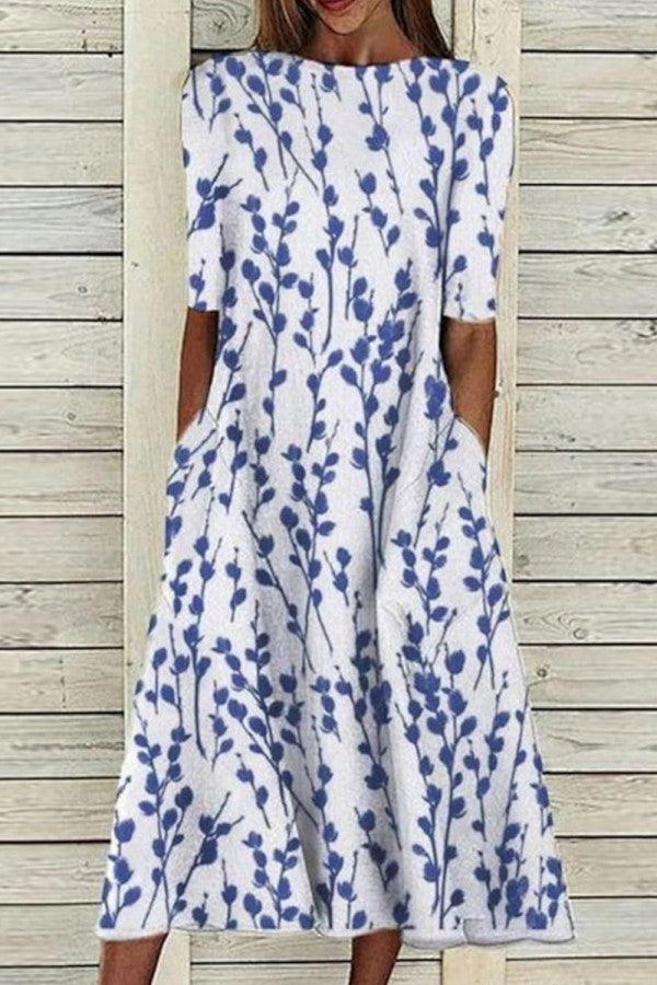 Women's Crewneck Half Sleeve Midi Dress - VibreMode