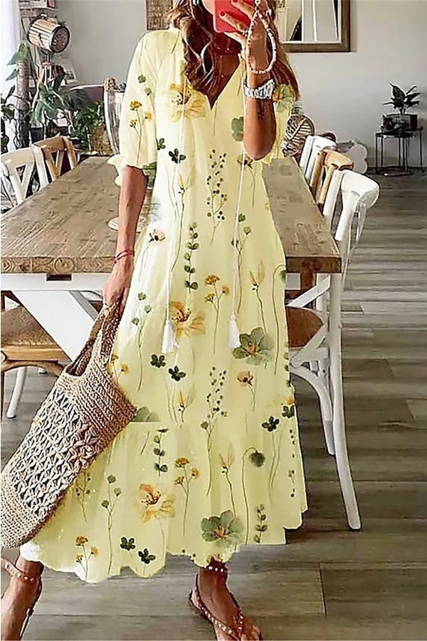 Bohemian Floral V-Neck Maxi Dress for Women