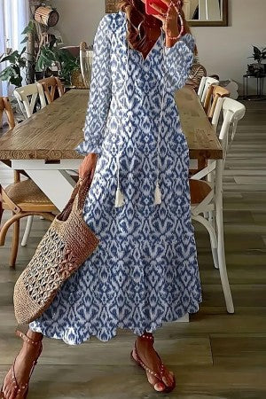 Women's V-Neck Maxi Dress Floral Print Boho Style