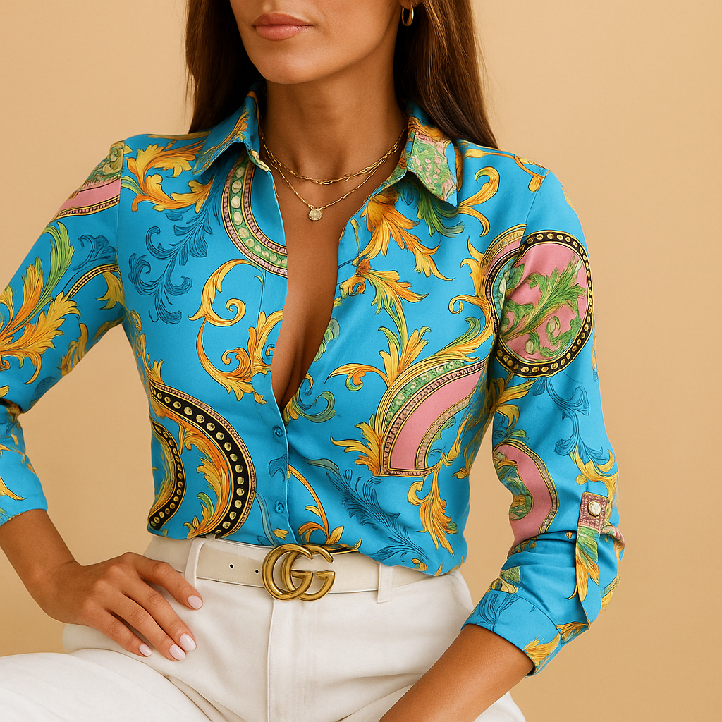 Women's Wrap Neck Blouse Printed - VibreMode