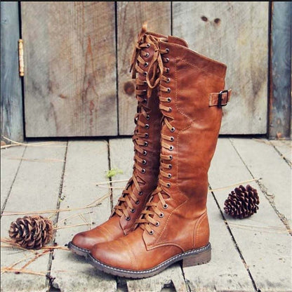 Women's Knee High Lace Up Boots Tall Design - VibreMode