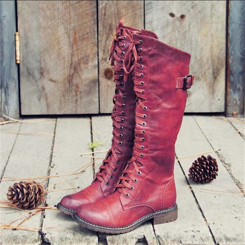 Women's Knee High Lace Up Boots Tall Design
