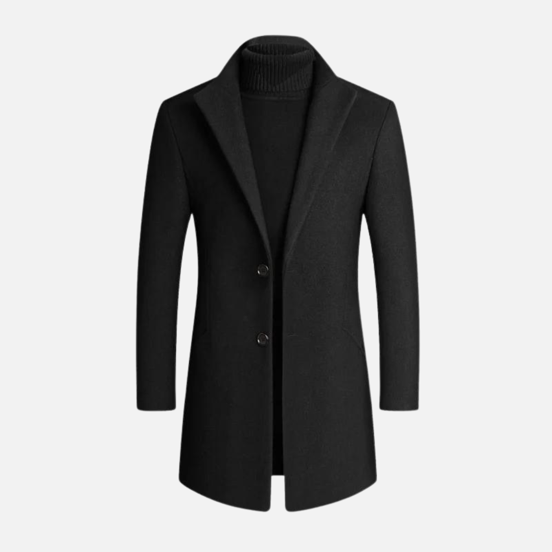 Men's Mid-Length Overcoat Notch Lapel Wool - VibreMode