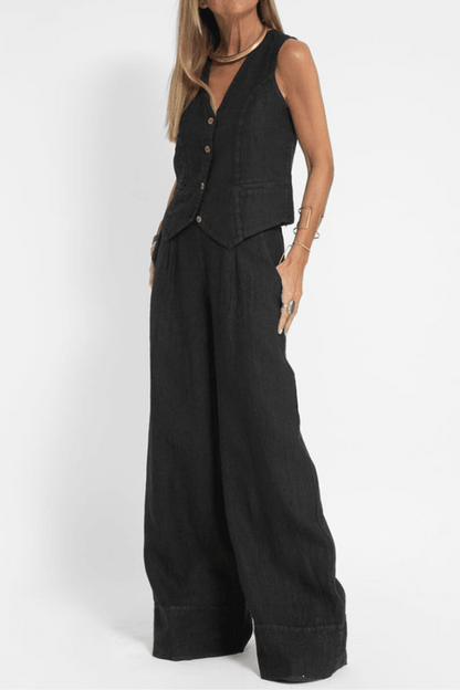 Image of Reagan | Women's Button-Down Vest and Wide Leg Pants Set