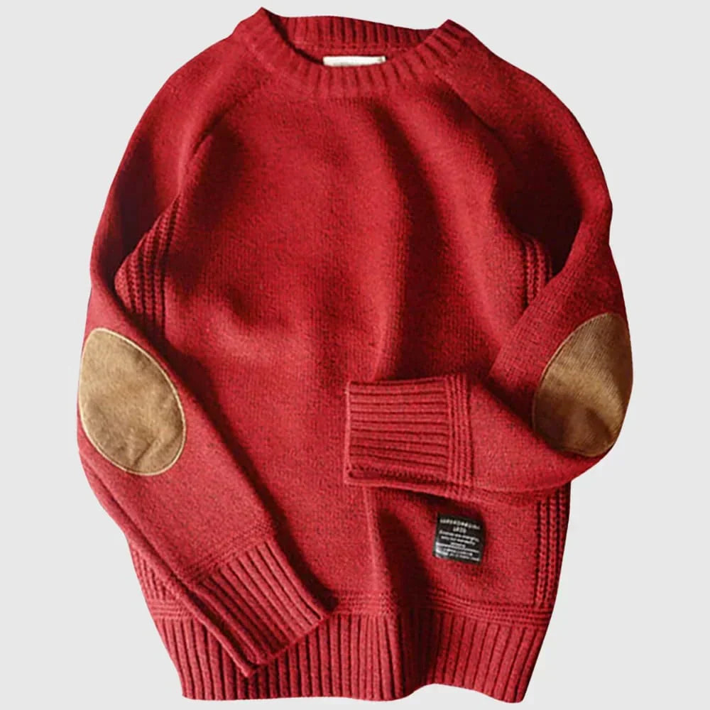 Men's Crew Neck Sweater Elbow Patch