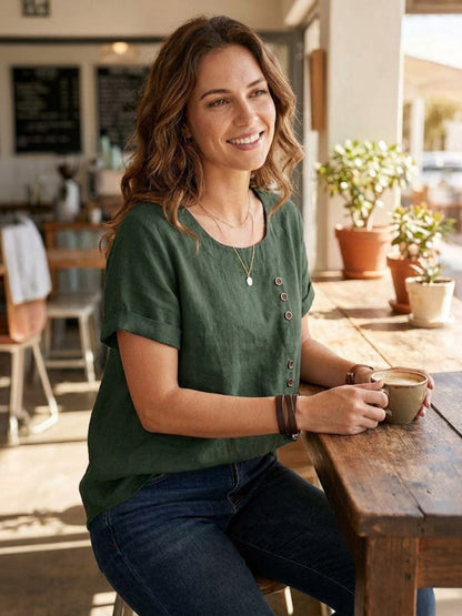 Women's Short Sleeve Casual Scoop Neck Cotton White