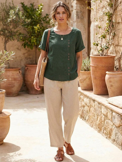 Relaxed Fit Women's Short Sleeve Blouse