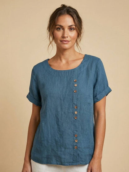 Women's Short Sleeve Casual Scoop Neck Cotton White