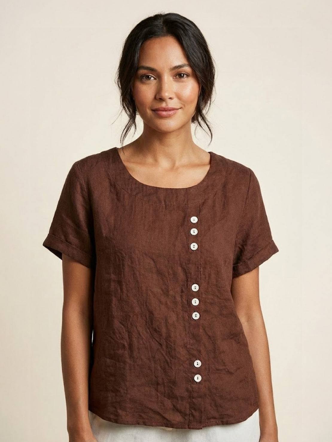 Women's Short Sleeve Casual Scoop Neck Cotton White