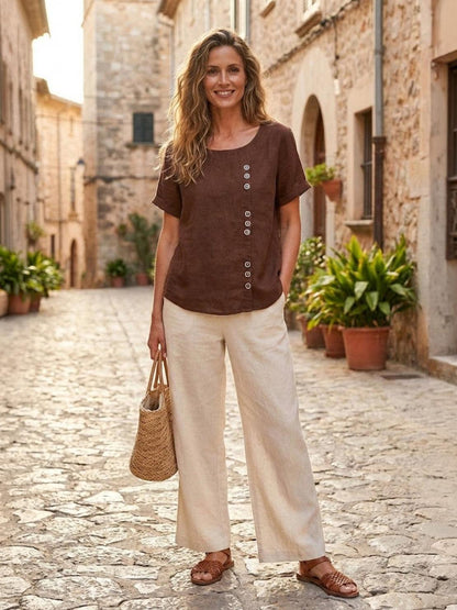 Relaxed Fit Women's Short Sleeve Blouse