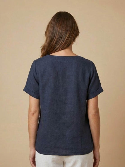 Women's Short Sleeve Casual Scoop Neck Cotton White