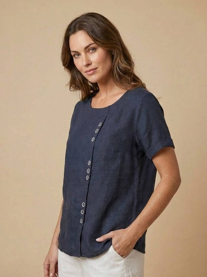 Women's Short Sleeve Casual Scoop Neck Cotton White