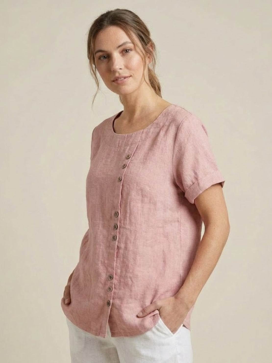 Women's Short Sleeve Casual Scoop Neck Cotton White