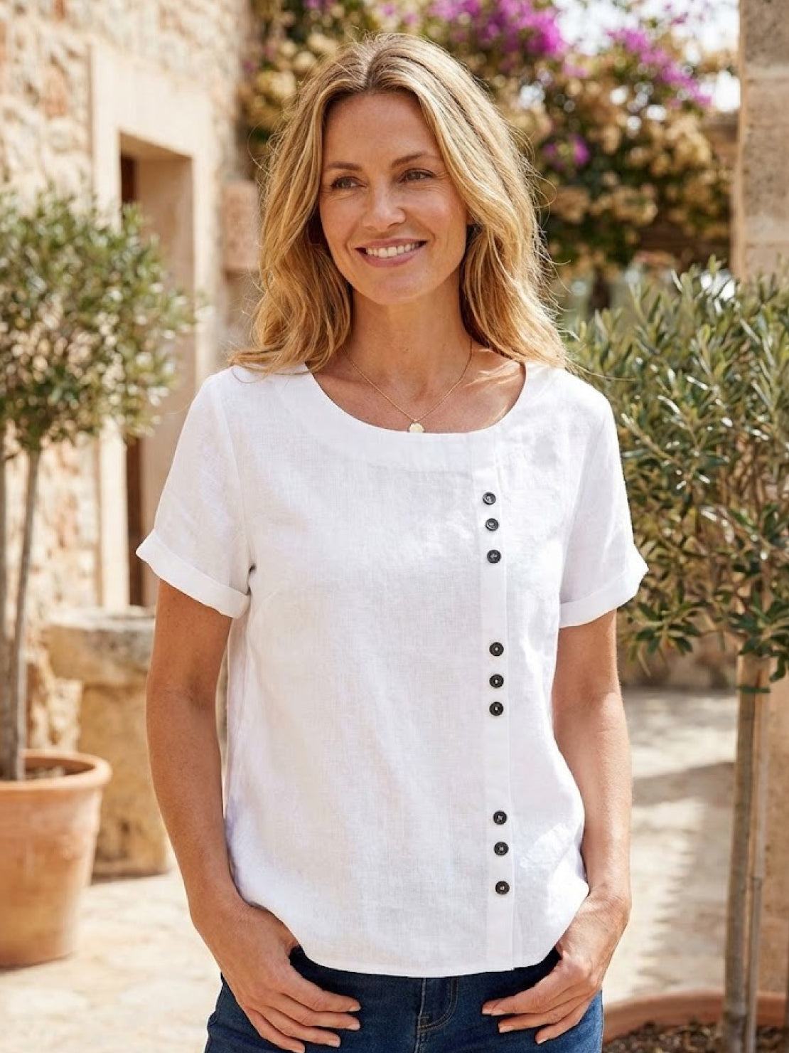 Women's Short Sleeve Casual Scoop Neck Cotton White