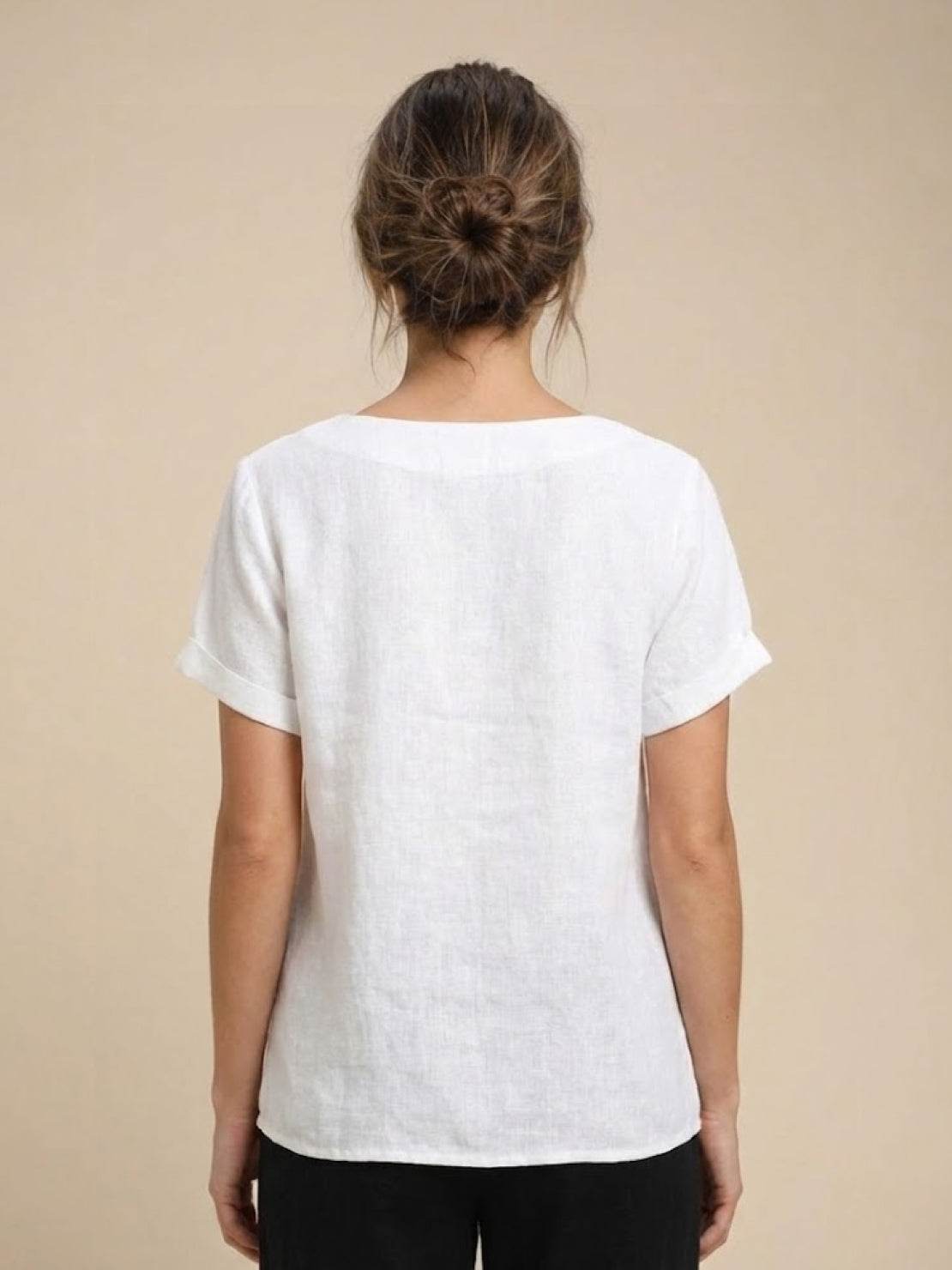 Women's Short Sleeve Casual Scoop Neck Cotton White