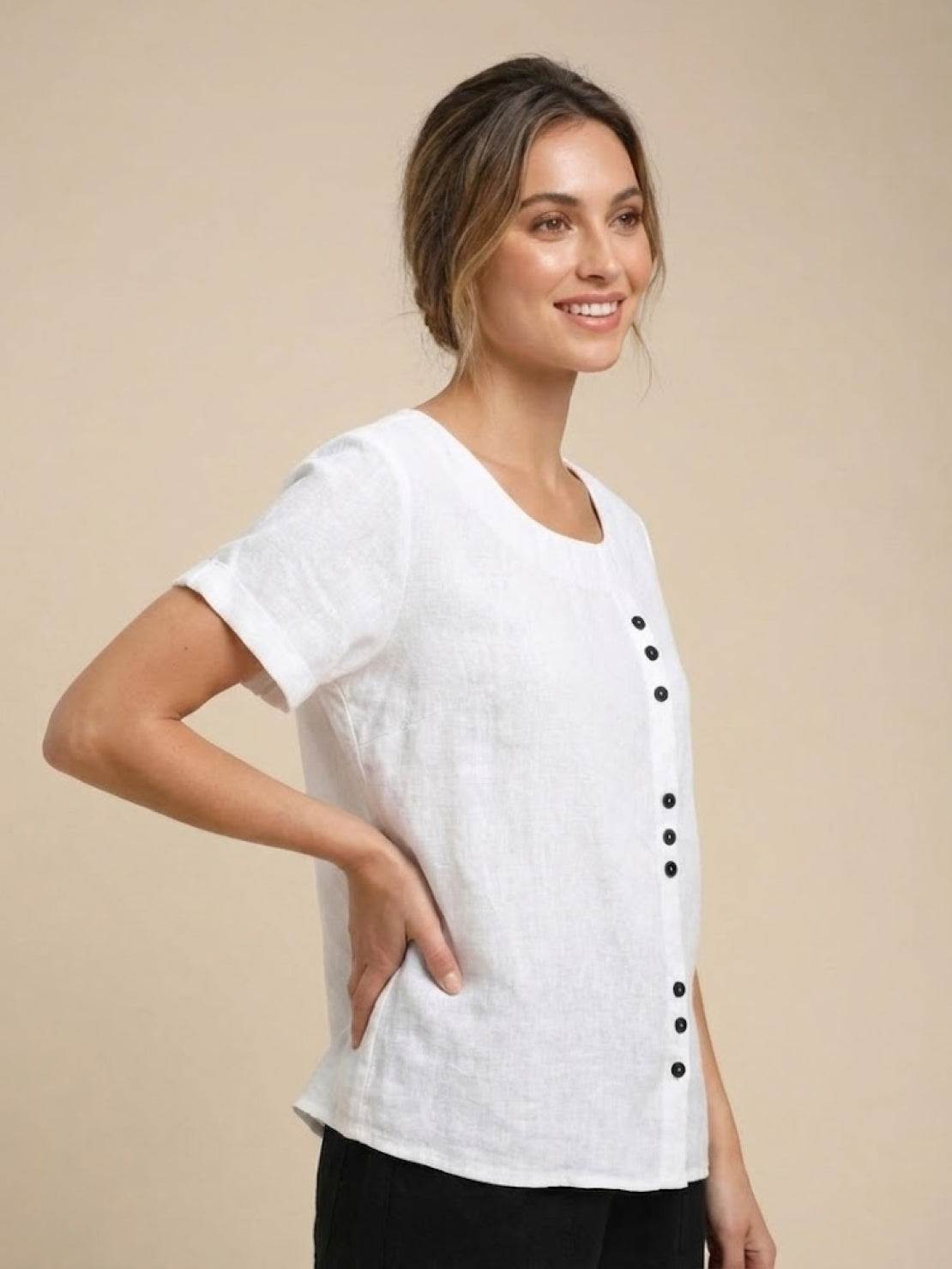 Women's Short Sleeve Casual Scoop Neck Cotton White
