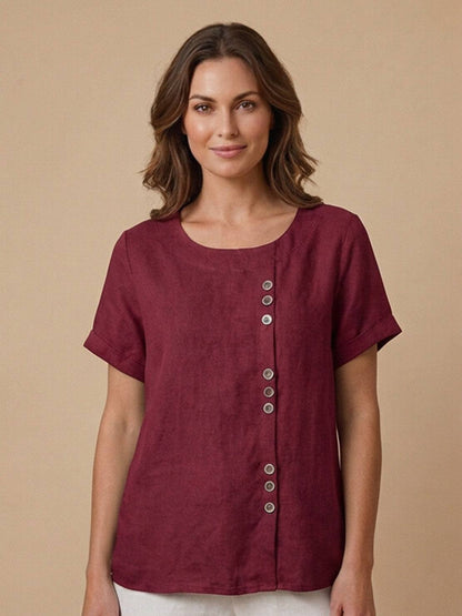 Women's Short Sleeve Casual Scoop Neck Cotton White