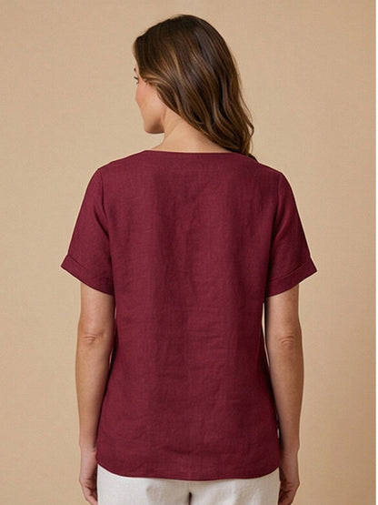 Women's Short Sleeve Casual Scoop Neck Cotton White