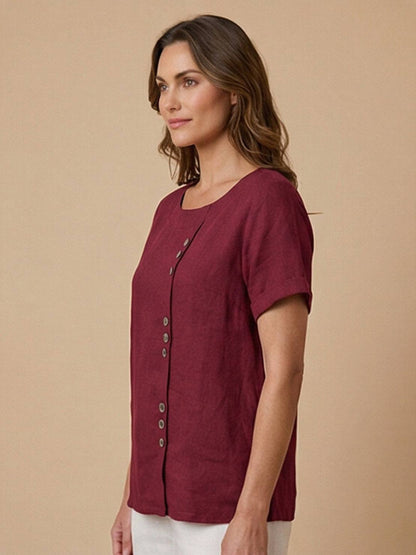 Women's Short Sleeve Casual Scoop Neck Cotton White
