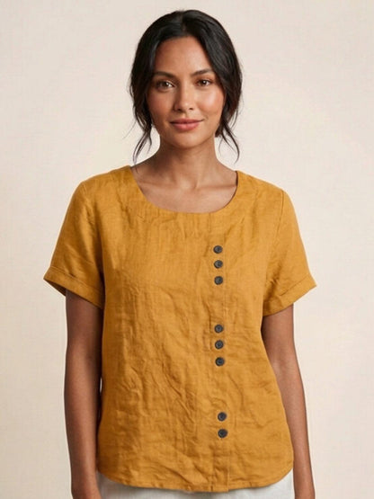 Women's Short Sleeve Casual Scoop Neck Cotton White