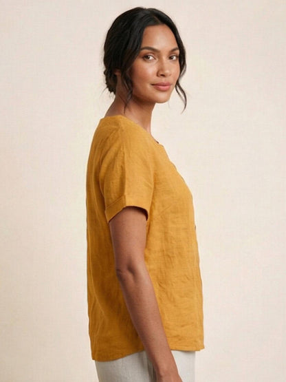 Women's Short Sleeve Casual Scoop Neck Cotton White