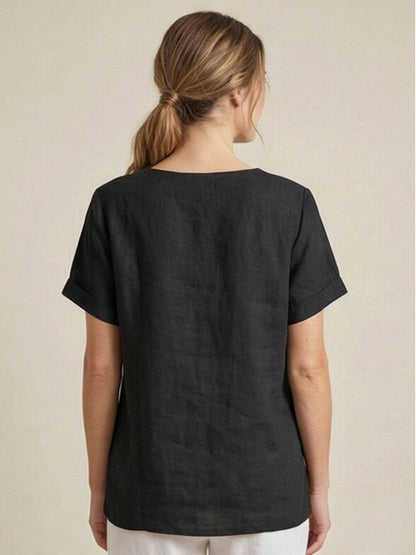 Women's Short Sleeve Casual Scoop Neck Cotton White