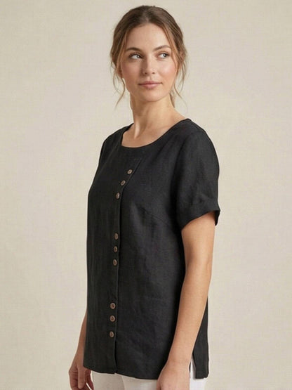 Women's Short Sleeve Casual Scoop Neck Cotton White
