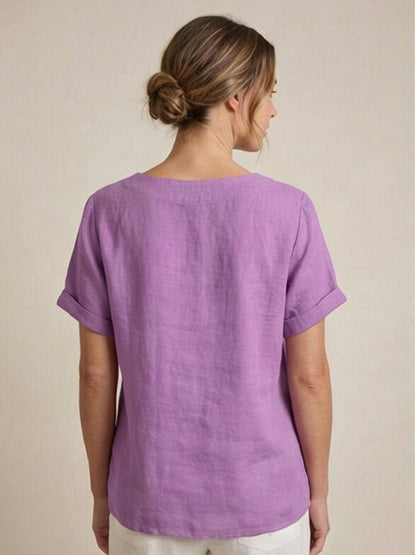 Women's Short Sleeve Casual Scoop Neck Cotton White
