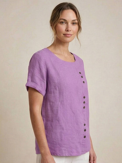 Women's Short Sleeve Casual Scoop Neck Cotton White