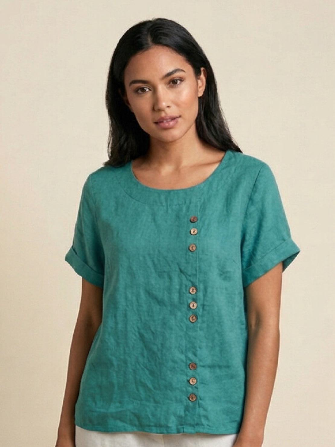Women's Short Sleeve Casual Scoop Neck Cotton White