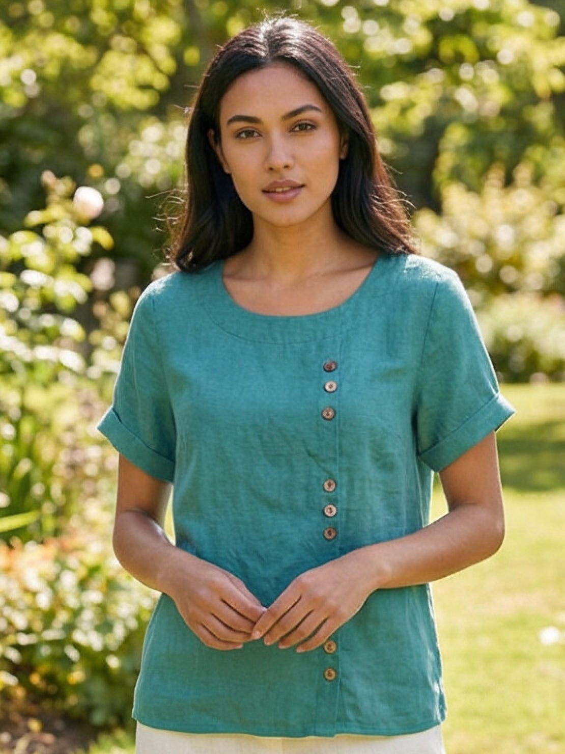 Women's Short Sleeve Casual Scoop Neck Cotton White
