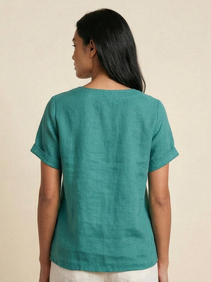 Women's Short Sleeve Casual Scoop Neck Cotton White