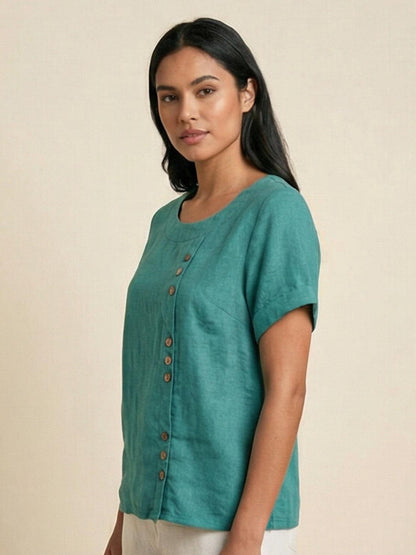 Women's Short Sleeve Casual Scoop Neck Cotton White
