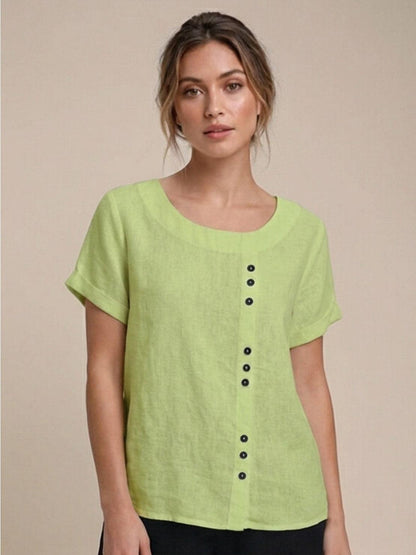 Women's Short Sleeve Casual Scoop Neck Cotton White