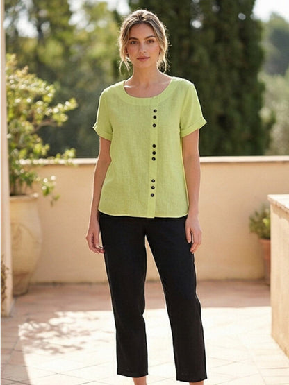 Women's Short Sleeve Casual Scoop Neck Cotton White