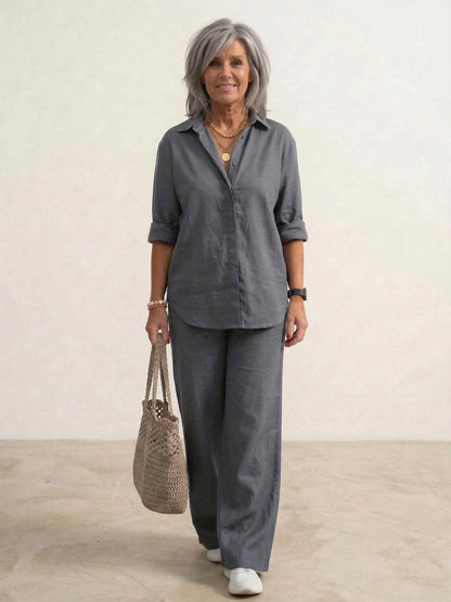 Relaxed Fit Women's Button-Down Shirt Pants Set