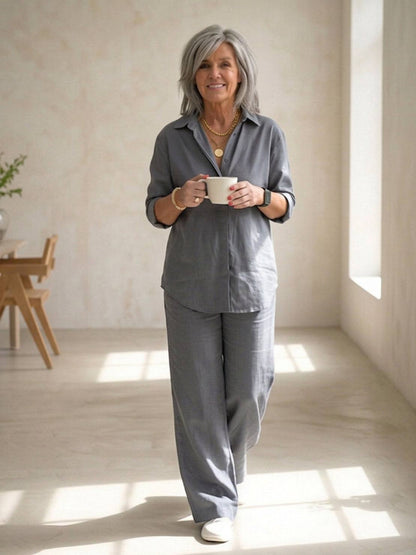 Relaxed Fit Women's Button-Down Shirt Pants Set
