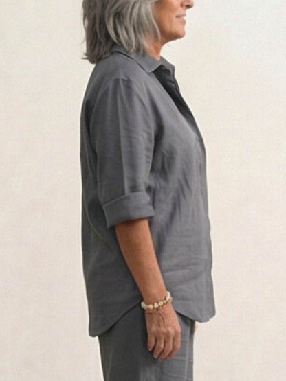 Relaxed Fit Women's Button-Down Shirt Pants Set